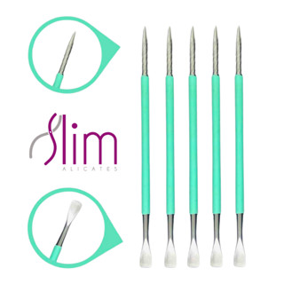 Kit 05 Espátulas Slim -  Bastão Mista Unha Inox VERDE Com Silicone Cutelaria Manicure em Oferta na Shopee