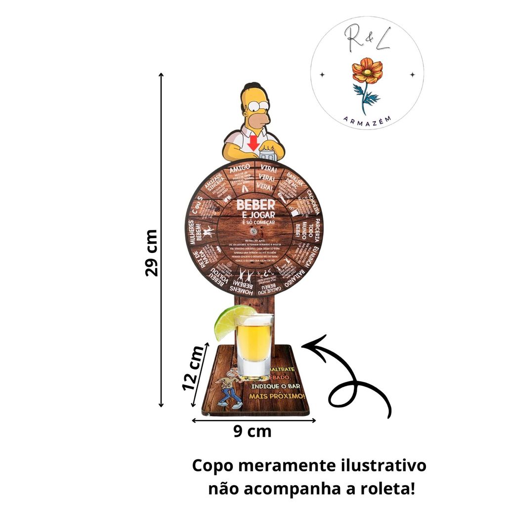 Roleta Drink Jogo Divertido Homer Simpson com Shot para Festas e Brincadeiras