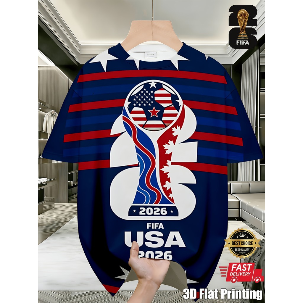 Camiseta da Copa do Mundo de One Piece, impressa com 2026 Copa do Mundo Estados Unidos Canadá México Bandeira de oficial