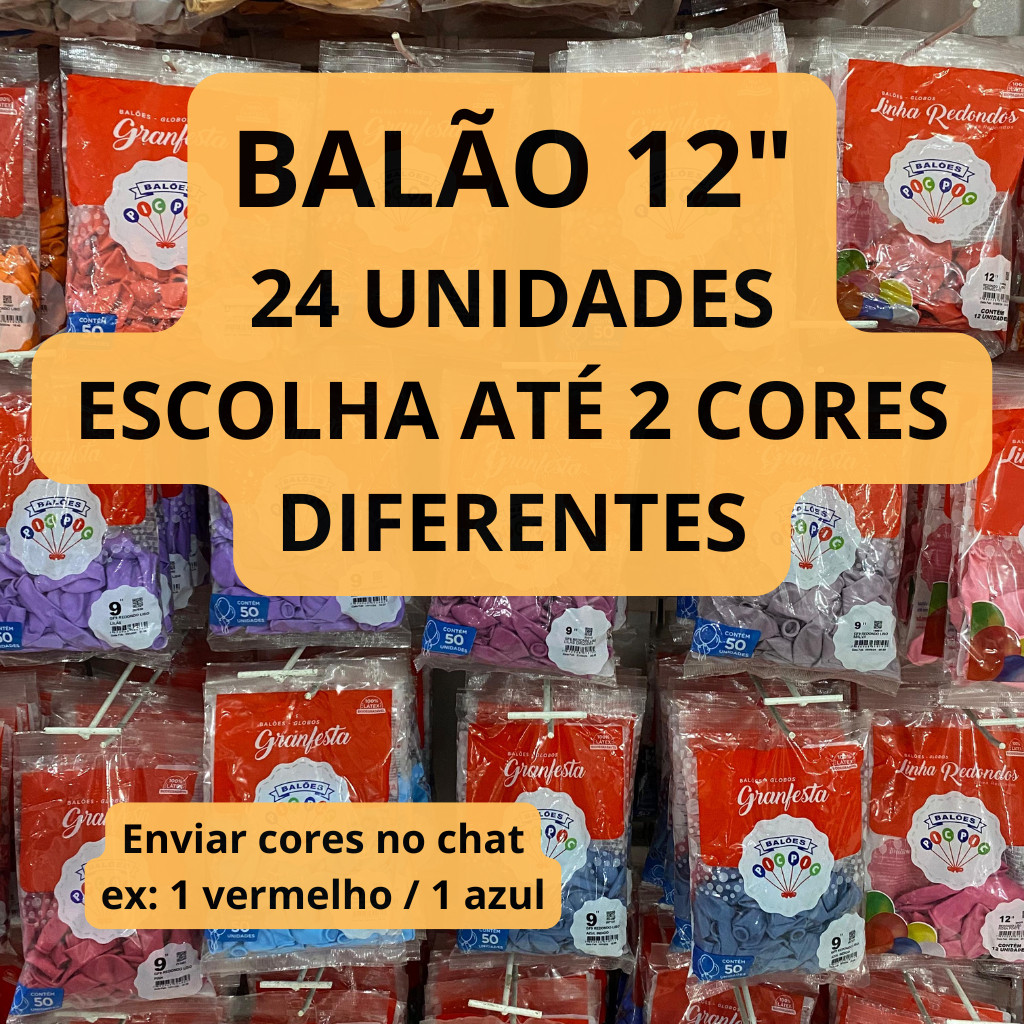 Kit Balão Bexiga para Festa 12 polegadas 24 unidades Pic Pic 2 Pacotes
