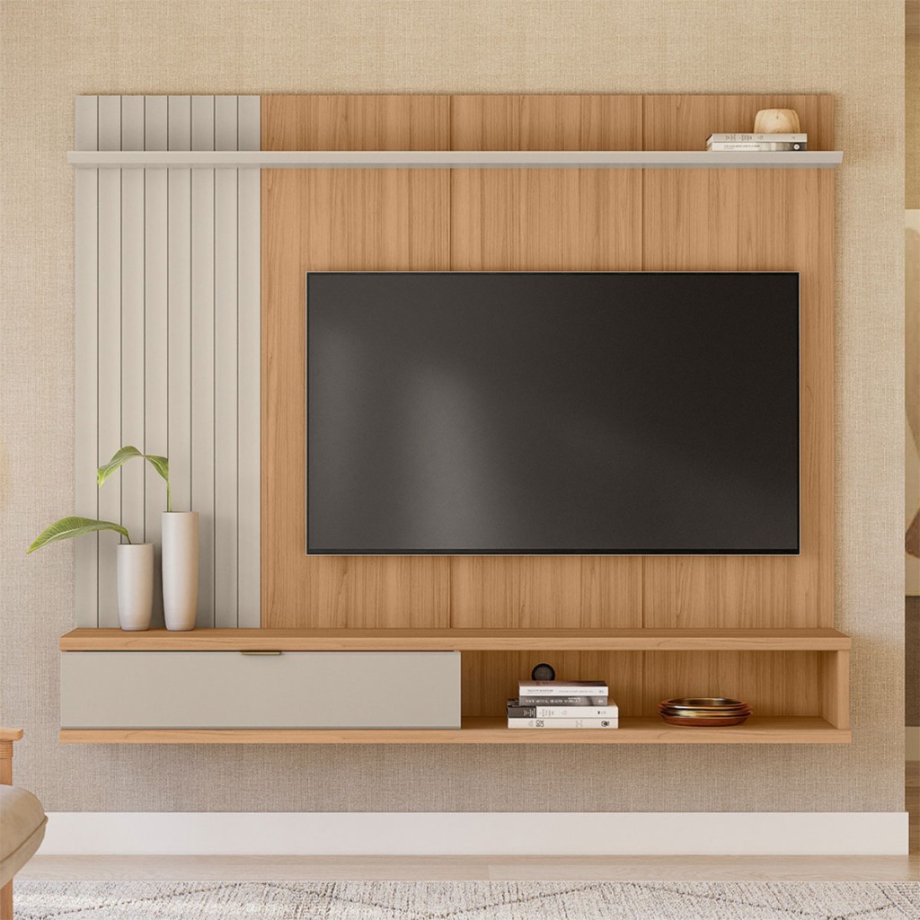 Painel para TV Até 75 Polegadas Sintra 1 Porta Jequitiba/Off White Fosco - Linea Brasil