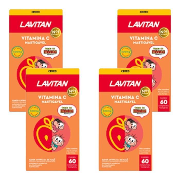 Kit Vitamina C Sabor Maçã Lavitan Com 4 Caixas De 60 Comprimidos Mastigáveis Cada