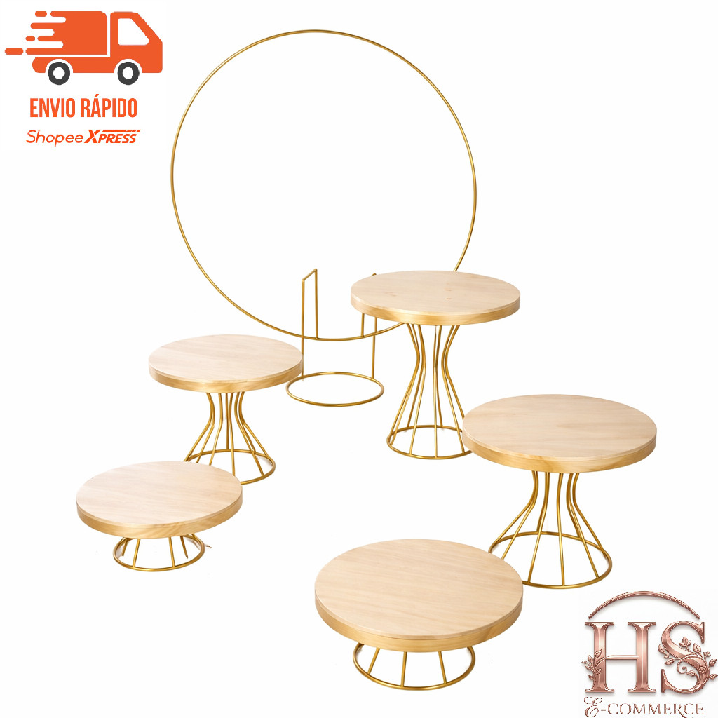 Kit Decorativo Mini Arco de Mesa + 5 Boleiras em Ferro