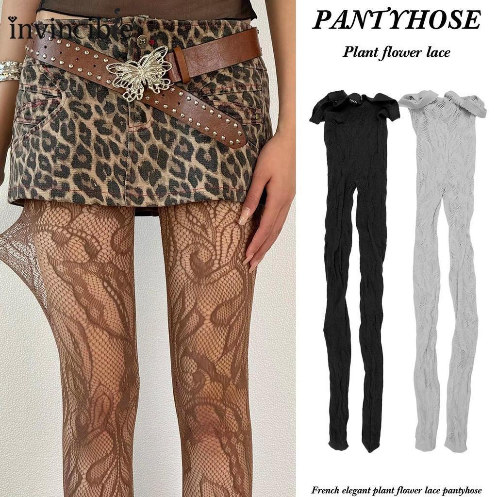 [Oi Girls] Meia-Calça De Renda Floral Elegante Estilo Francês – Meias Ocas Irregulares Sexy Justas Y2K Lolita JK De Alta