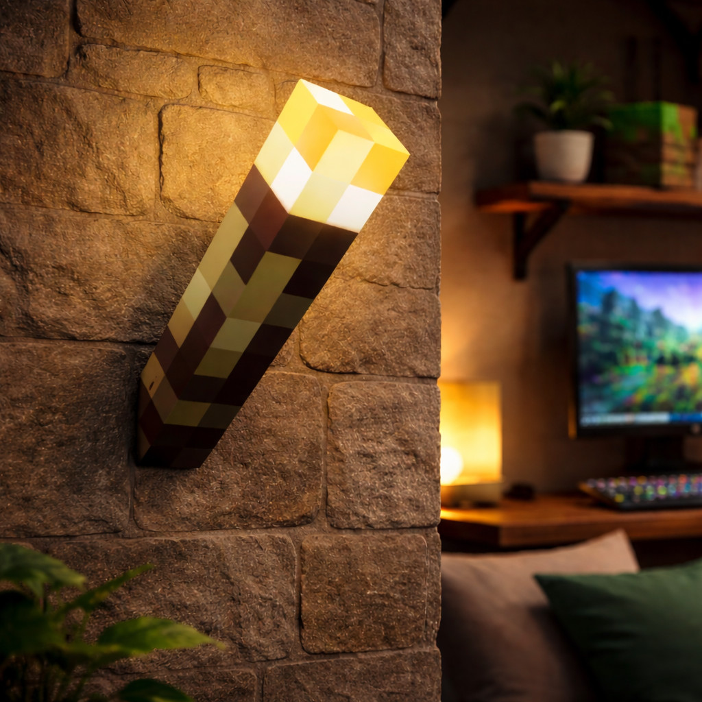 Luminária LED Tocha Minecraft Recarregável 500mAh 3 Modos Luz Decoração Gamer Fixação Parede TOCHA-MC01 em Oferta na Shopee