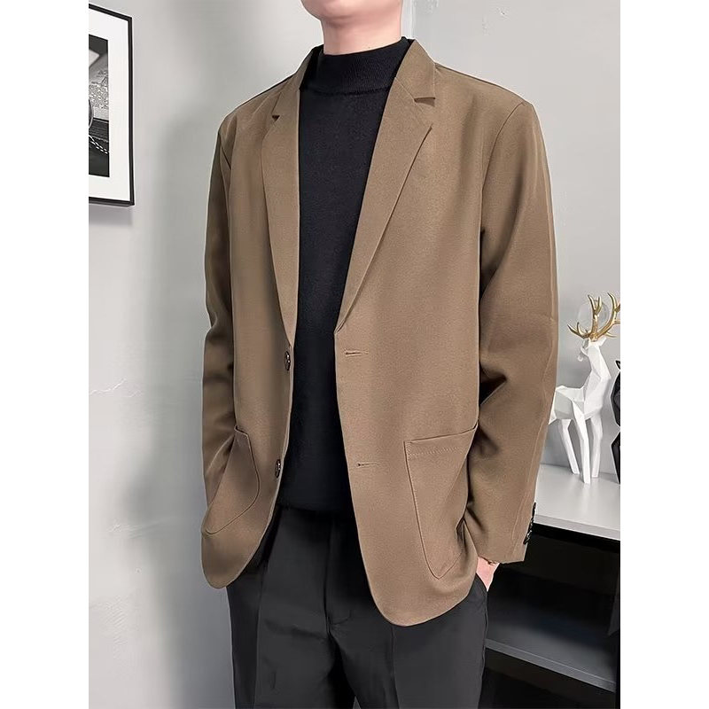 Grande bolso terno masculino outono versão coreana bonito luz estilo maduro café cor topo não-ferro rua Wear pequeno ter