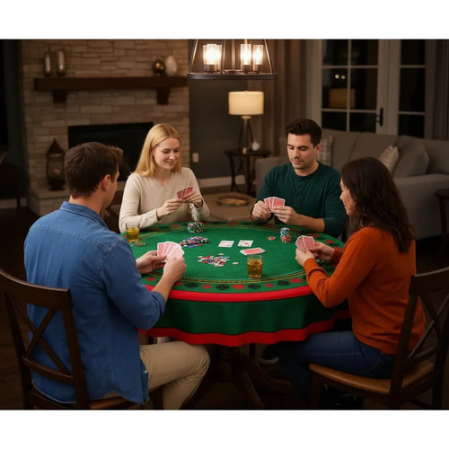 Toalha De Mesa Redonda 1,46m Em Oxford Poker Truco Baralho Verde