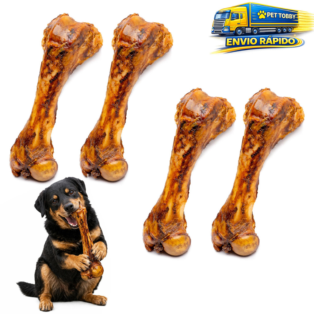 Kit 4 Mordedor Osso Bovino 100% Natural Para Cachorro Petisco Pet Desidratado