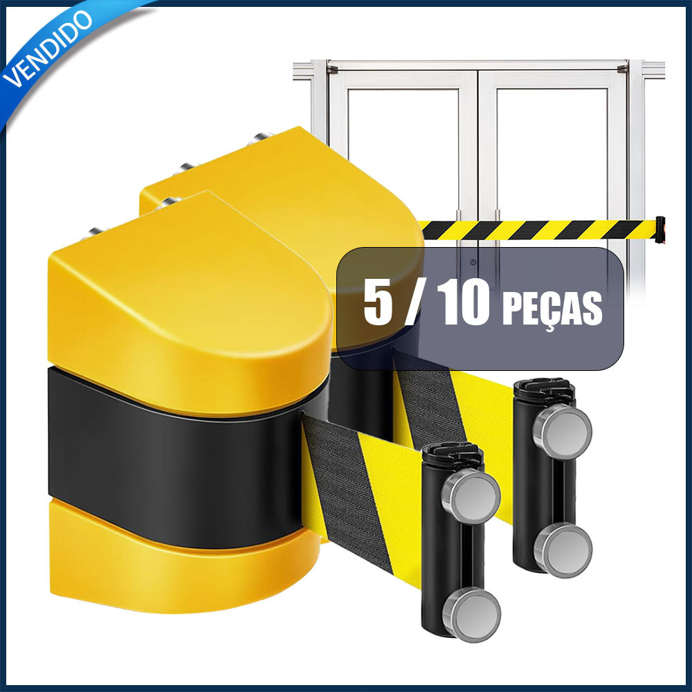 Kit 5/10 4,9m Barreira retrátil magnética para montagem na parede barreira de segurança para controle de multidões