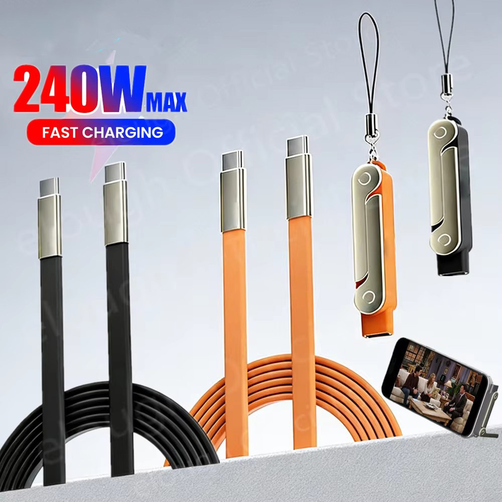 Elough 240W 2 Em 1 USB C Para Type Cabo De Dados De Suporte Dobrável De Carregamento Rápido Fio De Carga De Celular