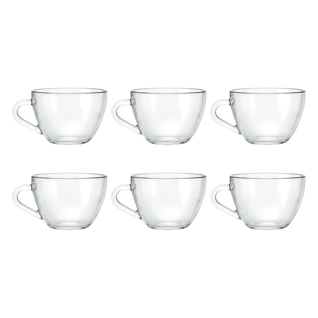 Conjunto Jogo 6 Xícara Sem Pires Vidro Transparente Forte Grosso Resistente Café Chá Chocolate Quente 230ml
