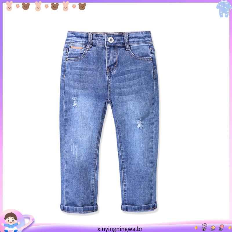 Venda direta de fábrica de jeans para crianças 2023 outono moda versátil calça de algodão elástico para meninos moda jea