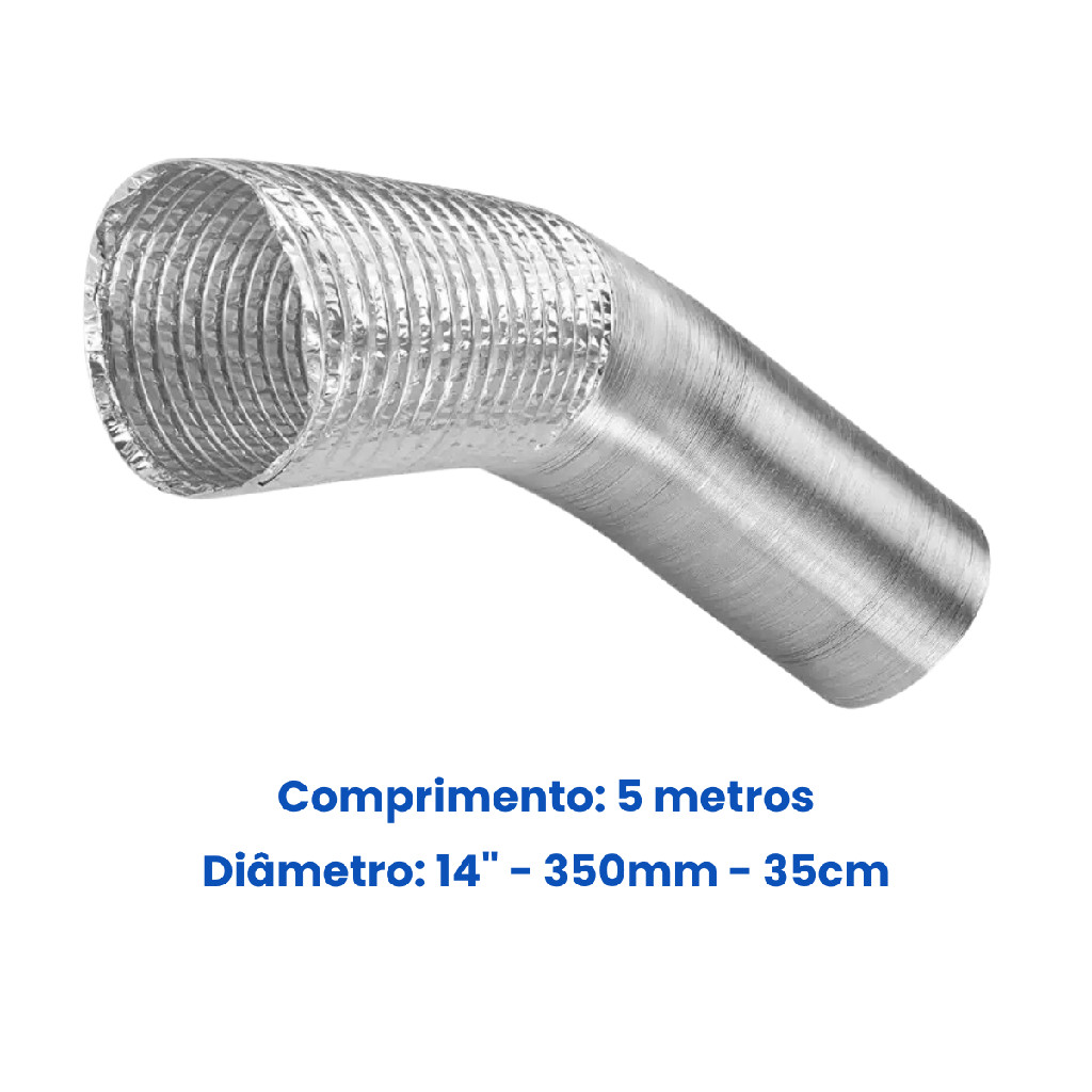 Duto Flexível Alumínio 14 Polegadas 35cm x 5m Exaustão Ar Condicionado Secadora Grow Room Industrial