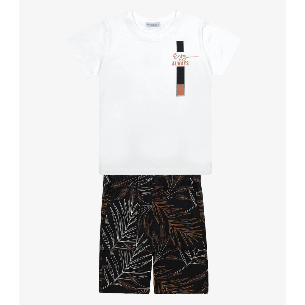 Conjunto Infantil Camiseta Com Bermuda Trick Nick Branco