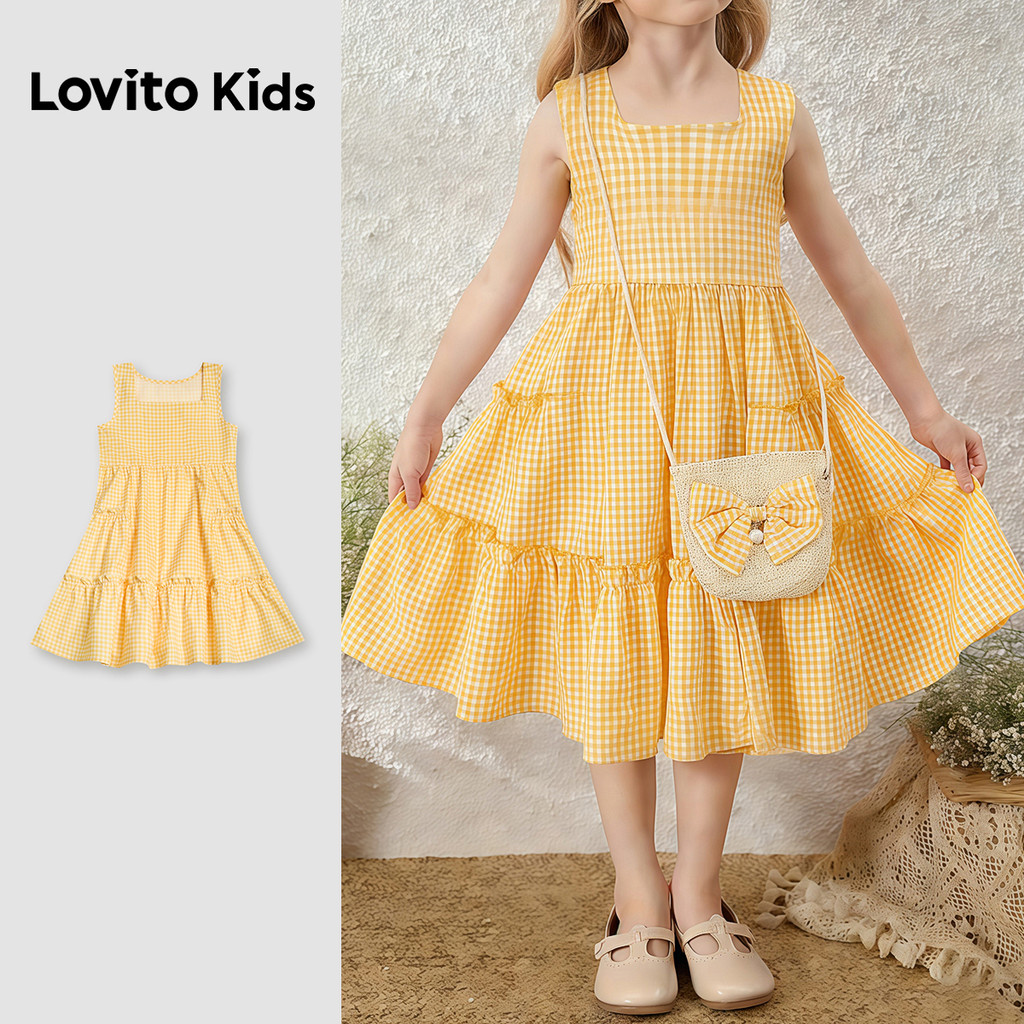 Lovito Kids Casual Vestido Fofo com Babados e Estrutura Vestido Amarelo para menina L186LD191