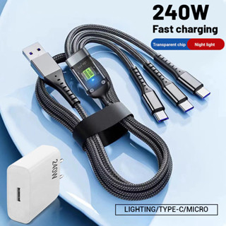 Cabo 3 em 1 240W Trançado com Luz Noturna Display Compatível iPhone iOS Tipo C Micro USB Android D0 em Oferta na Shopee