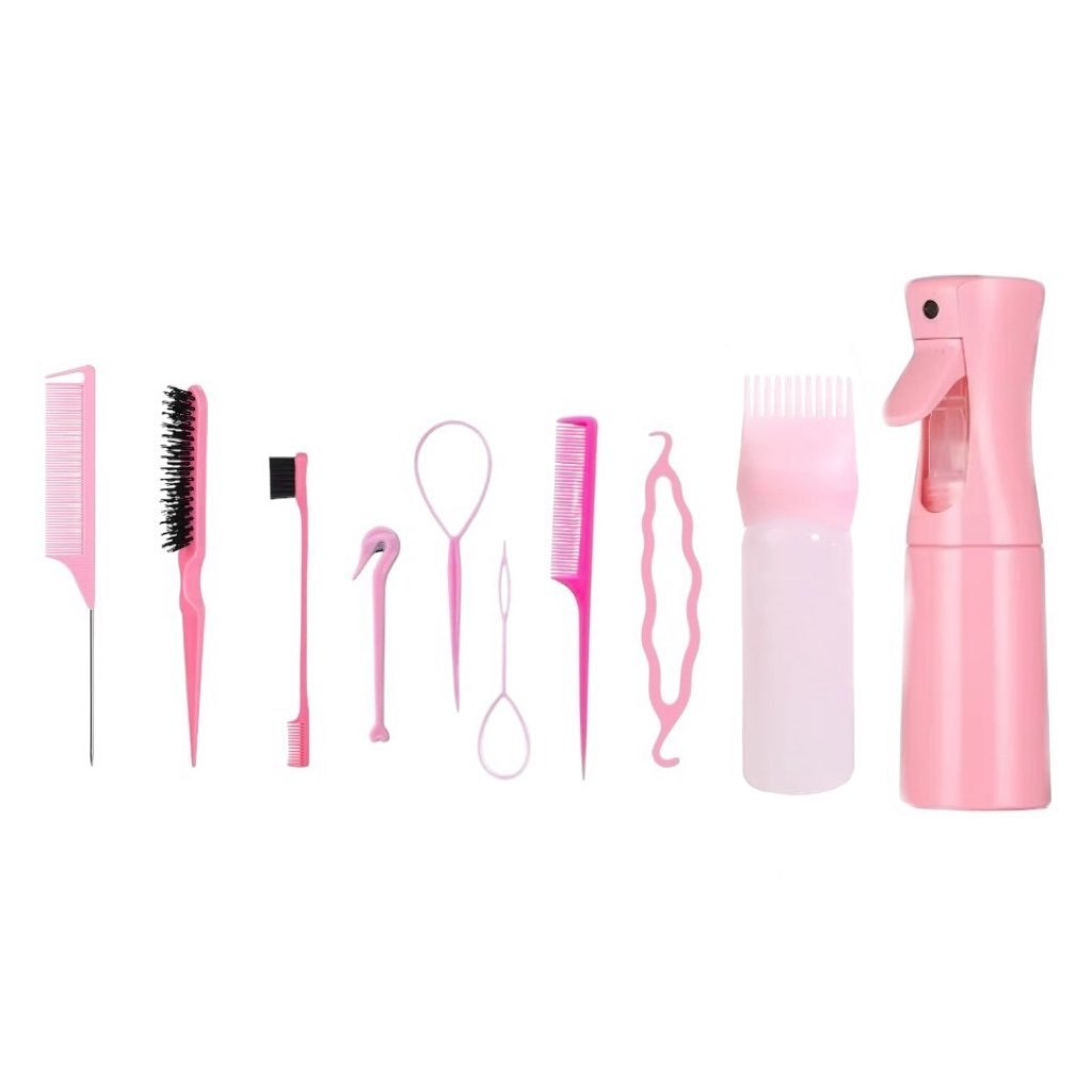 Kit 10/8/7/5 peças de ferramentas para modelagem de cabelo com borrifador e ferramentas para tranças com Cortador