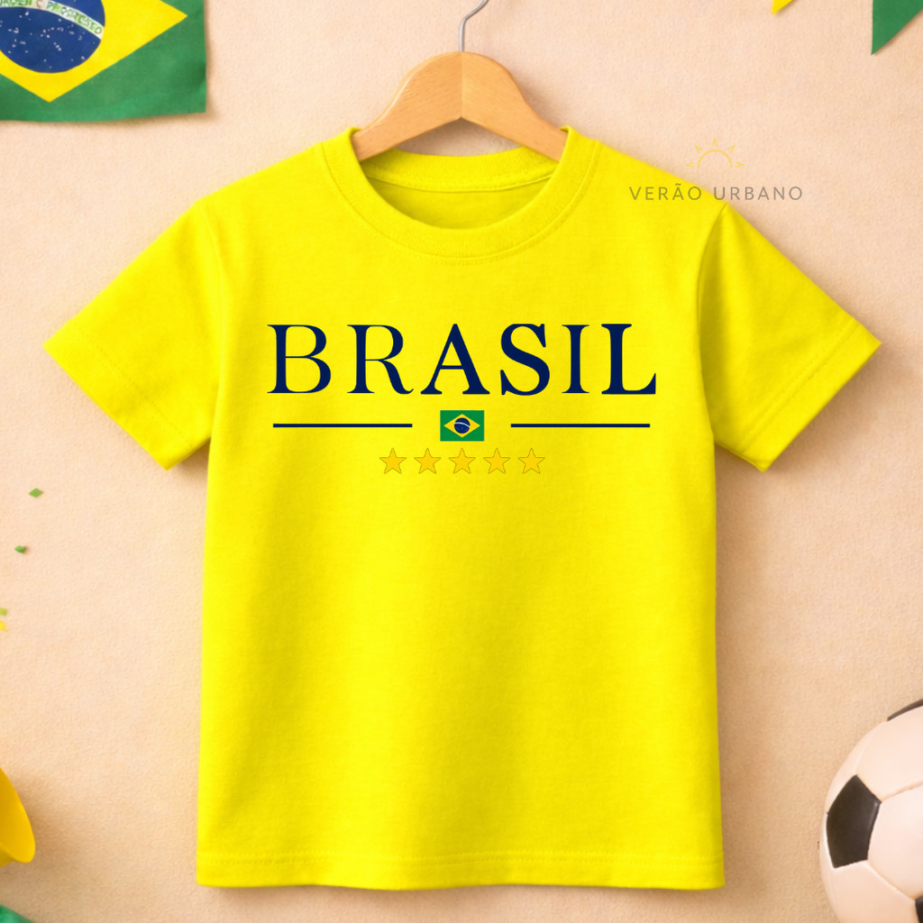 Camiseta infantil Brasil tam 2 ao 16 camisa unissex juvenil Copa do Mundo
