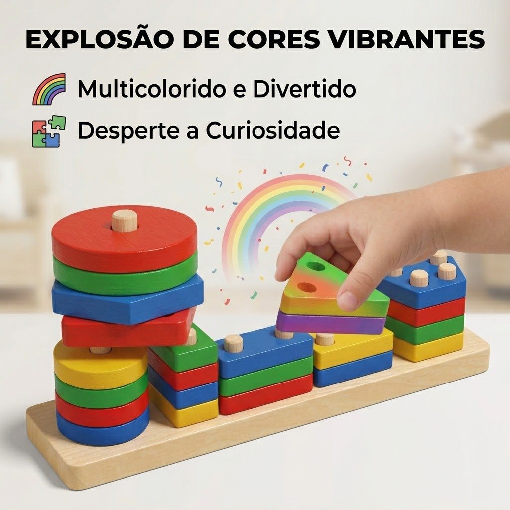 Brinquedo Pedagogico Formas Blocos Geométricas Coloridos Encaixe Divertido Madeira Educativo TEA Autismo Brinquedo · foto 2