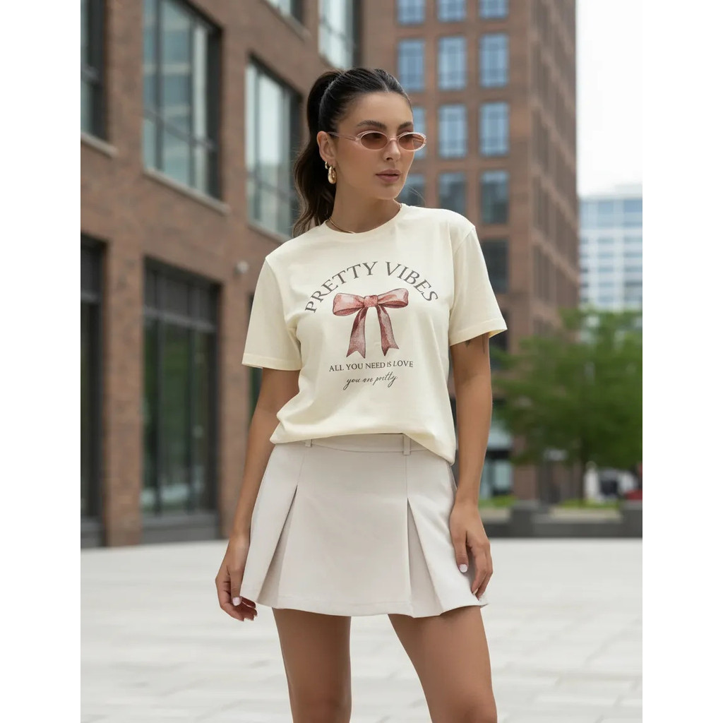Camiseta Feminina Off Laço T Shirt Delicada Estampada Básica Minimalista Confortável Envio Imediato