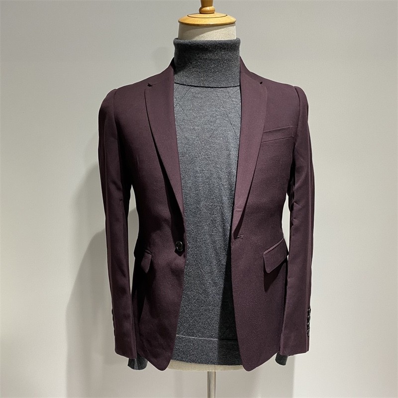 Primavera outono novo produto moda masculina Casual vermelho escuro fino ajuste um botão terno na moda estilo Hong Kong 