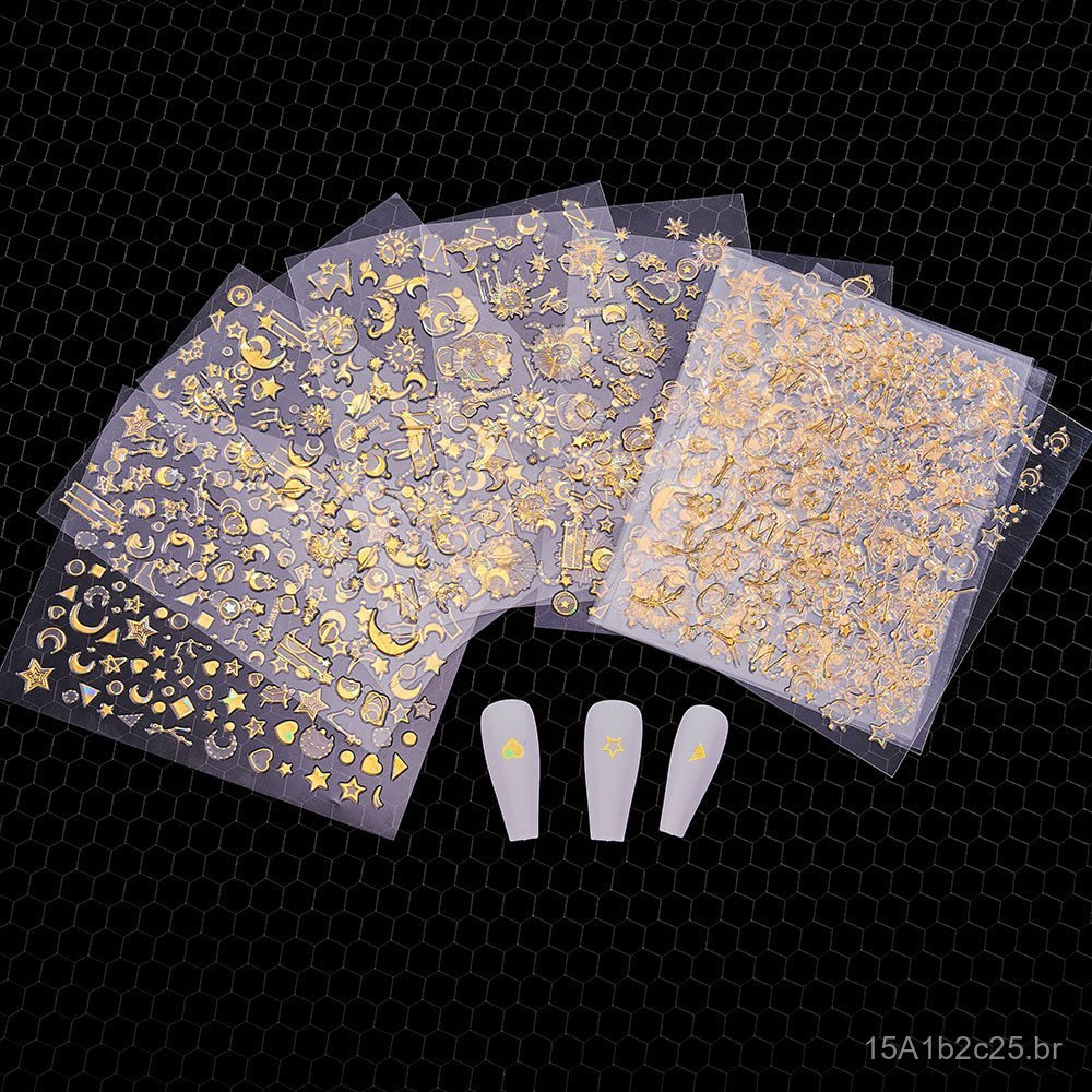 Adesivos de unhas 3D de estrela e lua mais vendidos do fabricante, decorações de unhas estilo INS em ouro rosa, adesivos