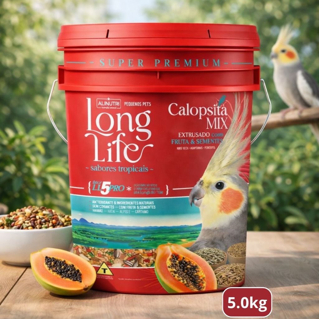Sabores Tropicais Extrusada Calopsita Mix Frutas Sementes Balde 5Kg