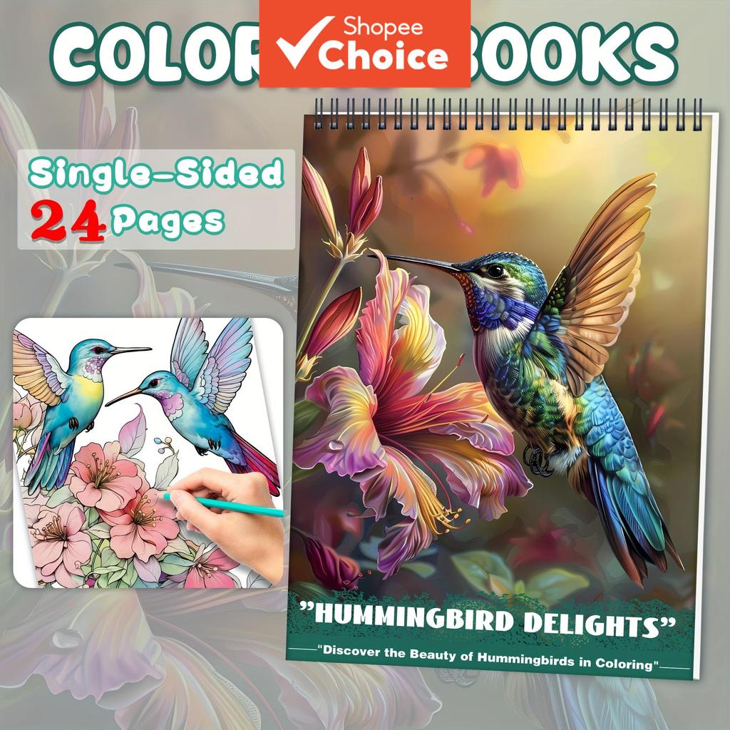Venda Quente Livro De Colorir Adulto Com Tema De Beija-Flor Original , 24 Páginas De Um Lado , 11.2 x 8.2 Polegadas , Li