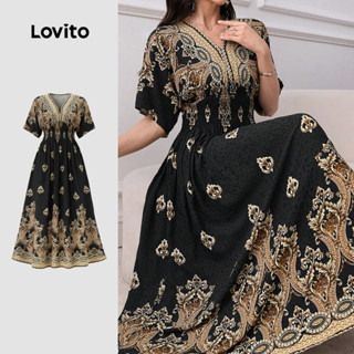 Lovito Vestido Boho Estrutura Linha Primavera/verão Vestido para Mulheres LK4LD156 em Oferta na Shopee