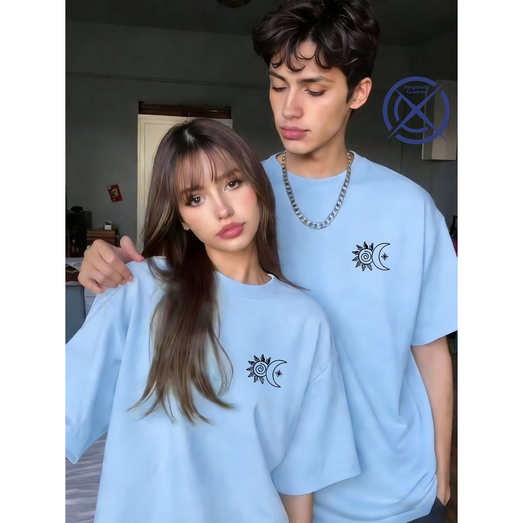Kit camiseta de casal com estampa exclusiva de casal sol e lua, manga curta/ presente preferido para namorado e namorada