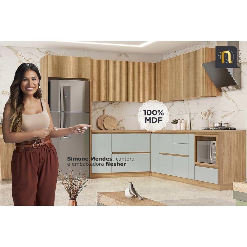 Cozinha Completa Rainha 4 Peças (2 Aéreos + 2 Balcões) C4P22 Nature/Verde - Nesher — imagem 2 de 2