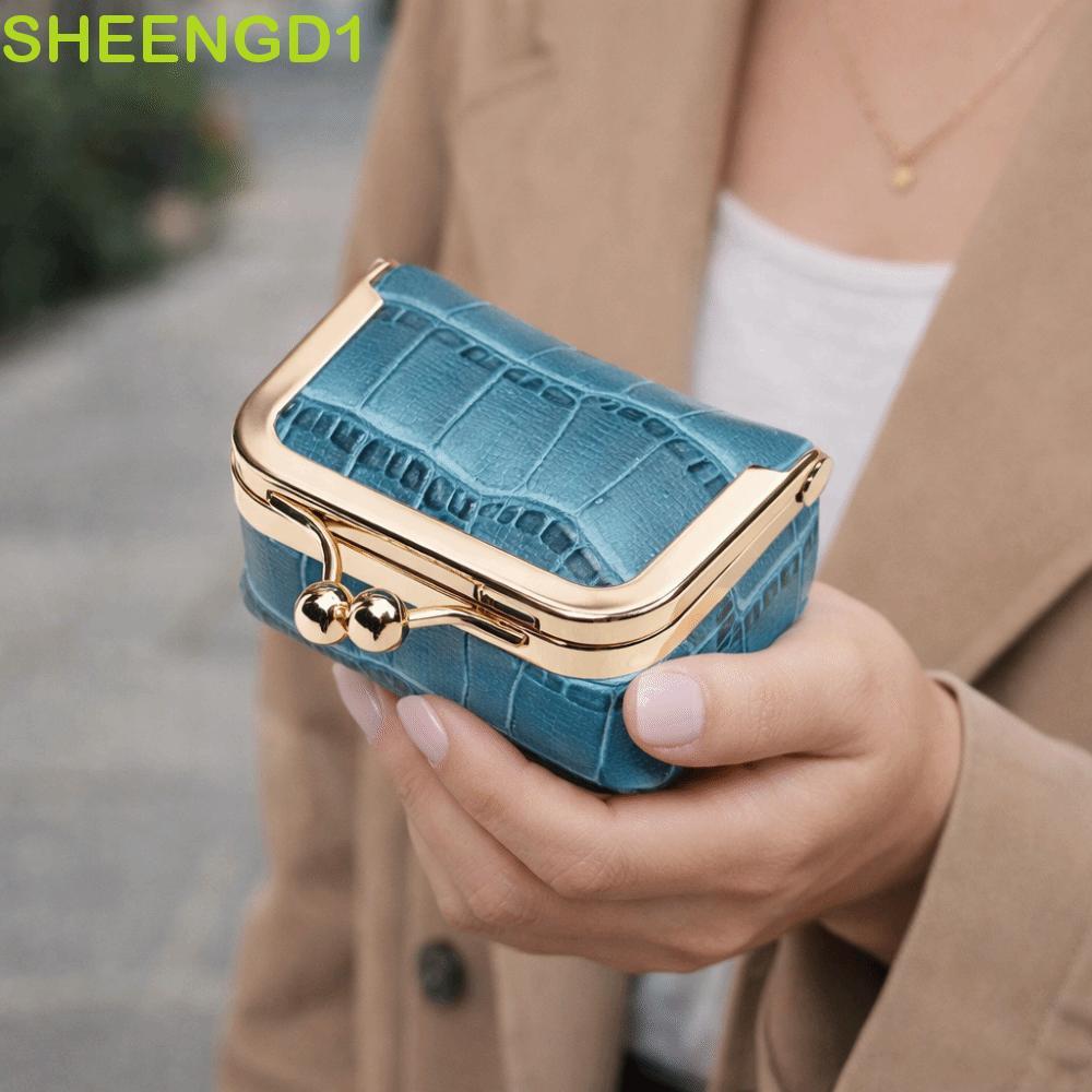 Bolsa De Moedas SHEENGD1 Kiss Lock , Joias De Couro Genuíno Com Padrão De Crocodilo , Cor Sólida
