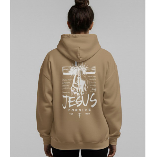Moletom Feminino Canguru  Estampa Jesus Forgive -P ao GG - Casaco Blusão