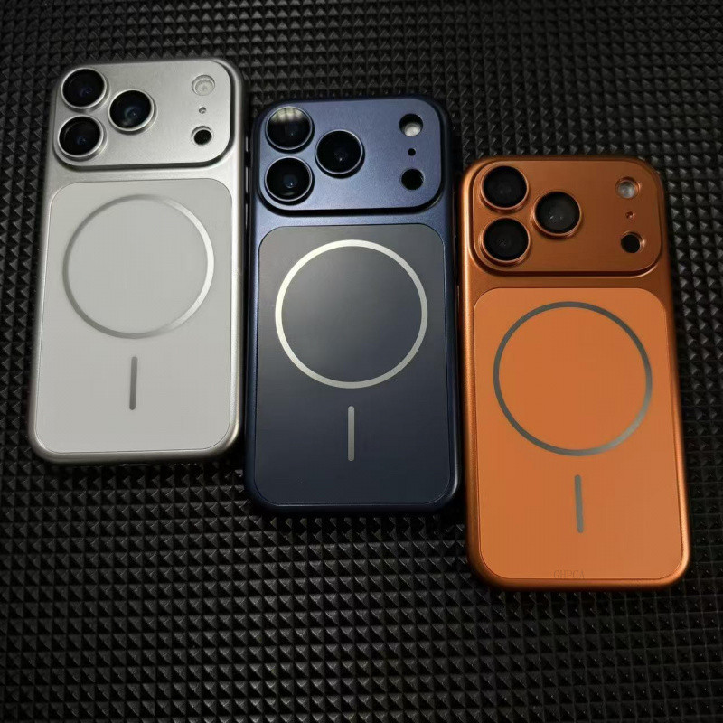 Transformação novo estilo iphone 17 pro max para iphone 17 16 15 14 13 textura de Metal nu luz fosco caso de vidro