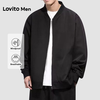 Lovito Men Jaqueta Casual com Zíper Outono/inverno Jaqueta Preta para Homens LNE127147 em Oferta na Shopee
