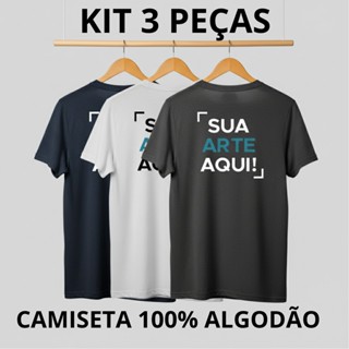 Kit 3 Camiseta Básica  Algodão Personallzada Empresa Estampa em Oferta na Shopee