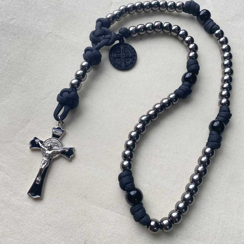 Terço de Paracord 550 Preto Medalha de São Bento