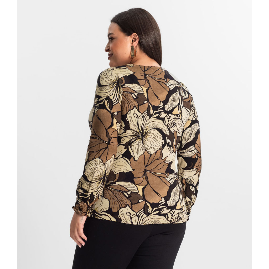 Detalhes do Blusa Plus Size Manga Longa Feminina Secret Glam Marrom