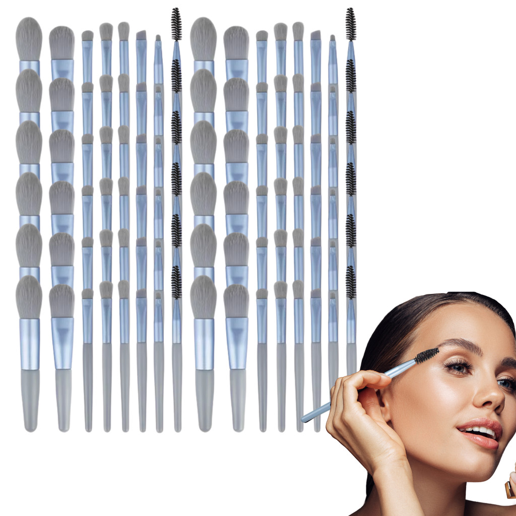 Kit 12 Conjunto De Pincéis De Maquiagem Cor Azul C/ Estojo Para Necessaire Viagem