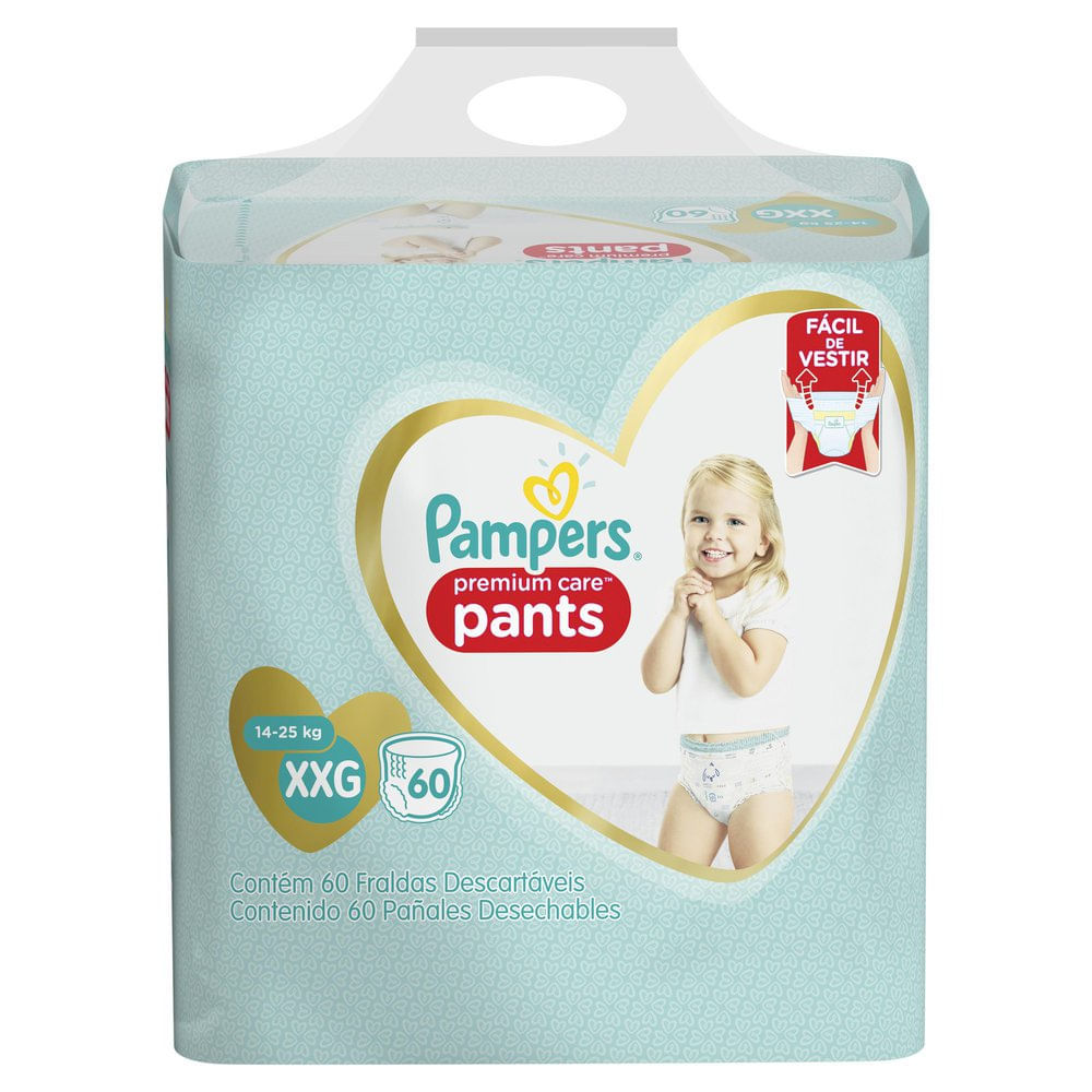 Detalhes do Fralda Infantil Pampers Premium Care Pants Tamanho XXG 60 Unidades Descartáveis