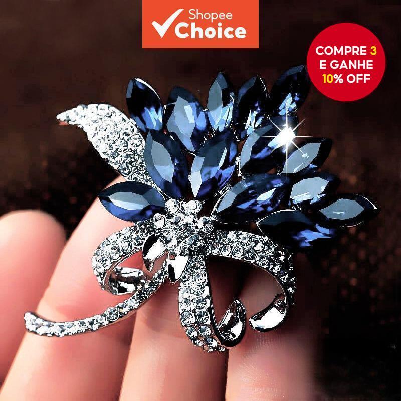 Broche De Diamante Coreano Azul – Alfinete De Luxo Minimalista Para Mulheres , Vestido Antiderrapante E Acessório De Cac
