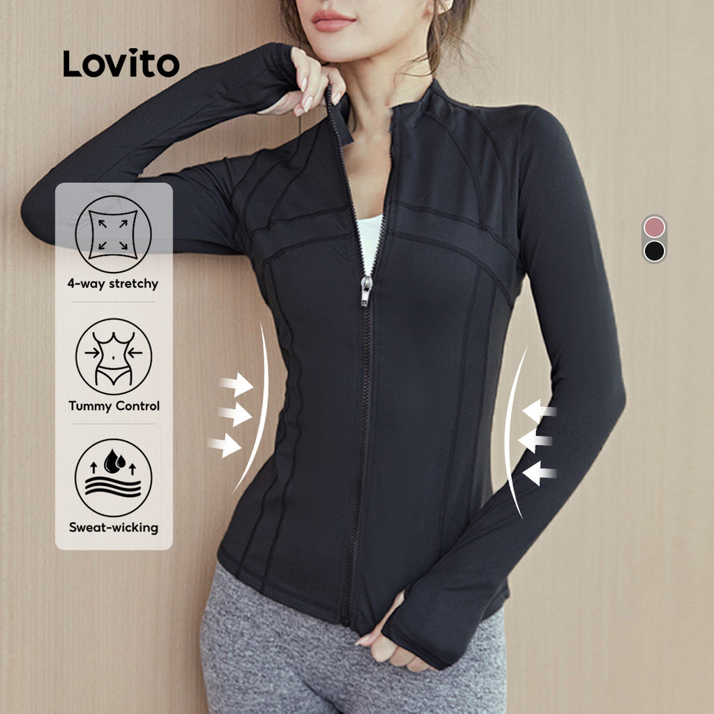Lovito Jaqueta Esportiva Esportiva À Prova de Vento Jaqueta Esportiva Preta com Proteção solar LNE112X015 Lovito Jaqueta Esportiva Esportiva À Prova de Vento Jaqueta Esportiva Preta com Proteção solar LNE112X015