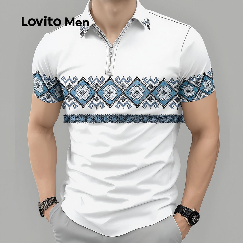 Lovito Men Camisa Polo Casual com Zíper para Primavera/verão para Homens LNE118084 em Oferta na Shopee