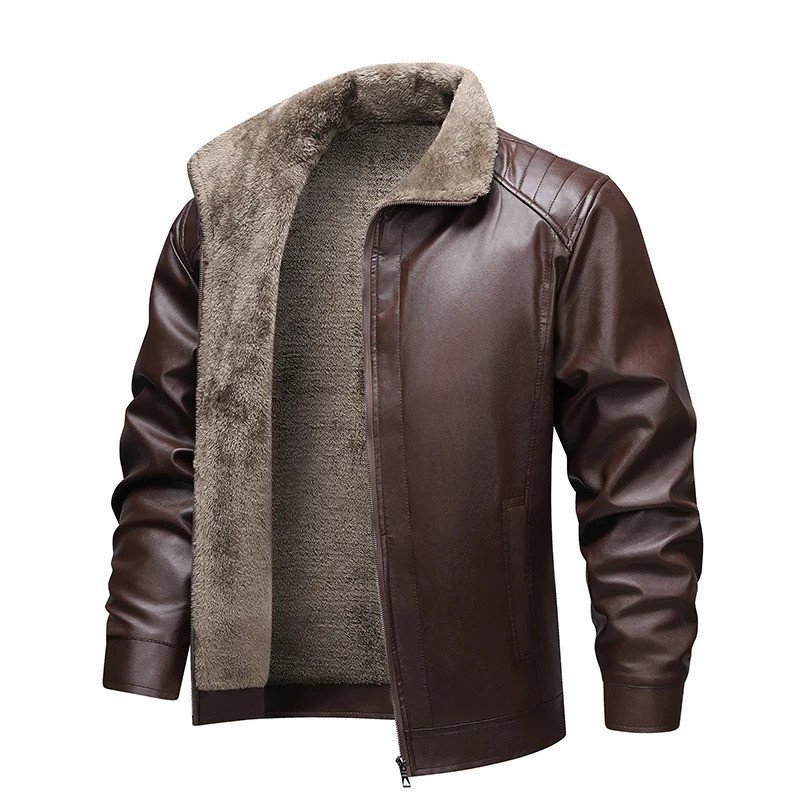 Jaqueta de Couro Masculina Inverno Forrada com Fleece Jaquetas de Motociclista Moda Jaqueta de Motocicleta Casaco de Cou