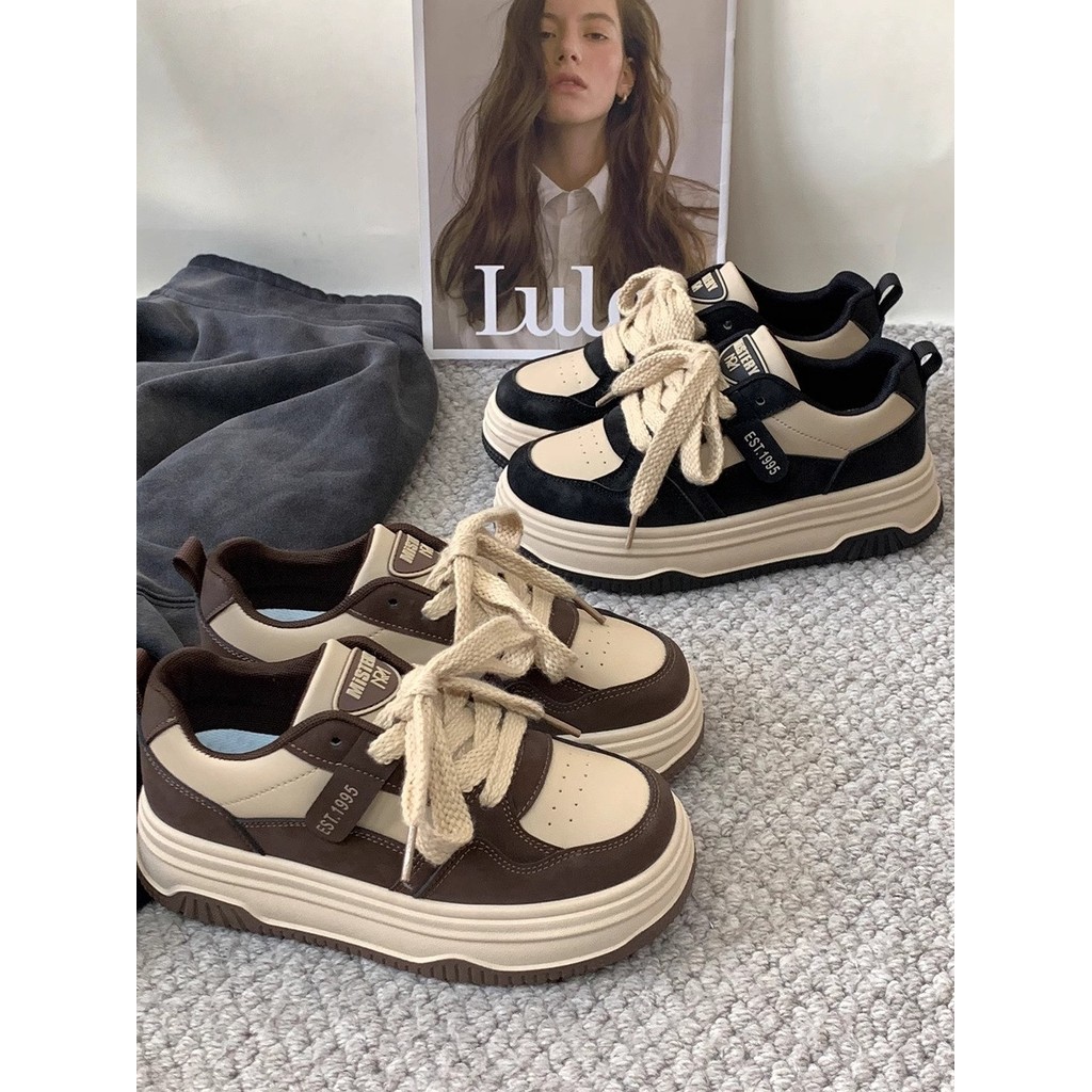 tênis feminino caminhada casual tênis coreano feminino Meila Tênis Casual feminino de sola grossa primavera outono aumen