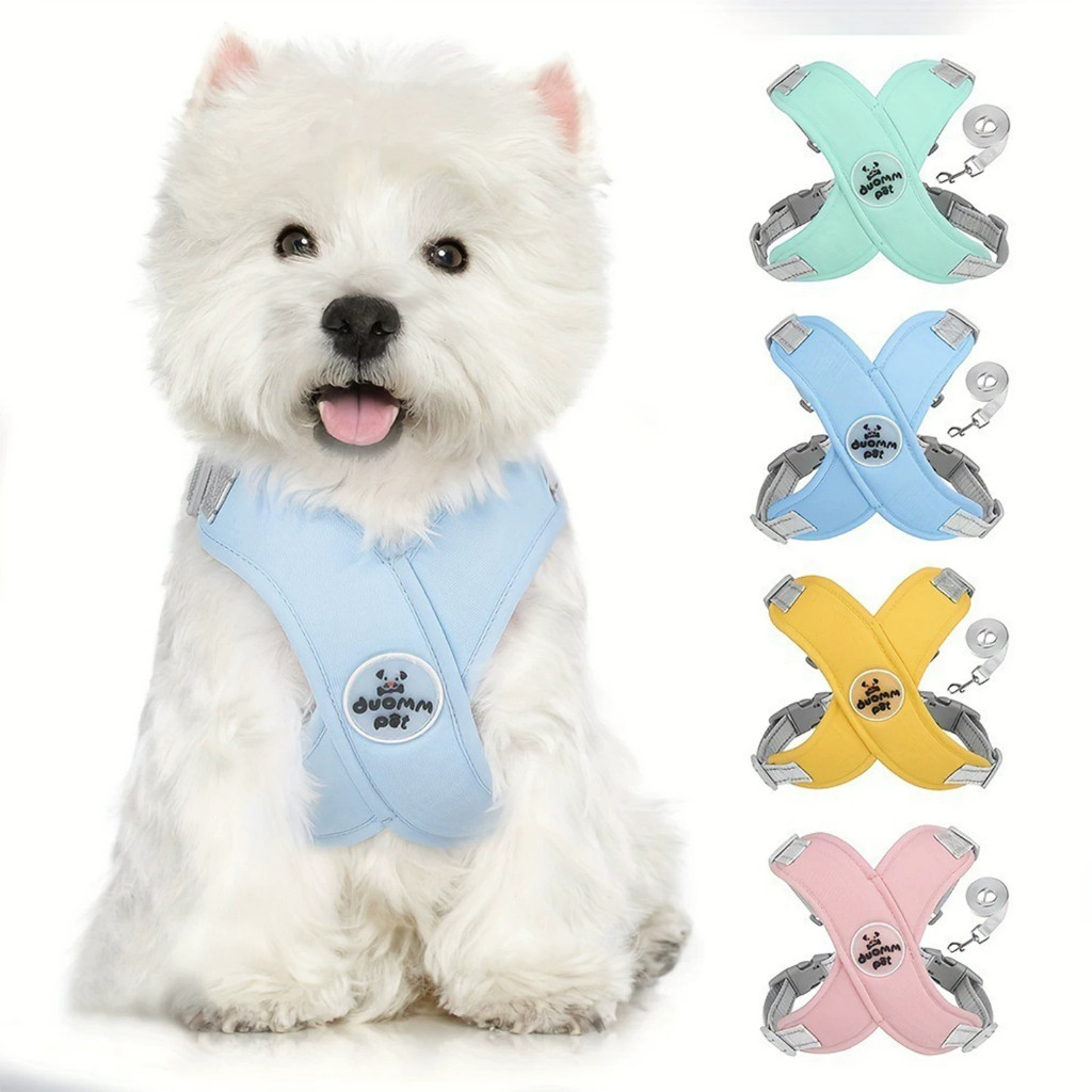 Coleira Peitoral para Cães Cachorro Gato Design X Confortável com Guia Pet Pequenos e Médios