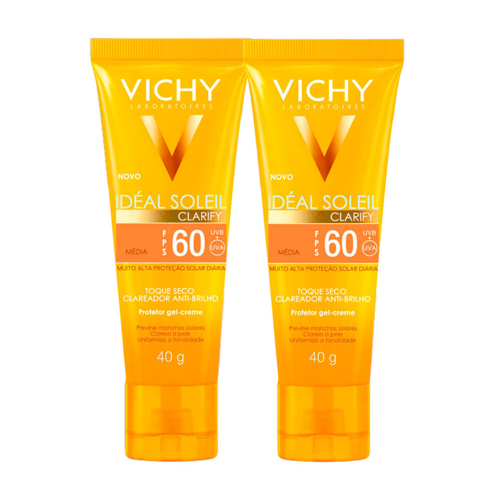 Kit 2 Protetor Solar Vichy Idéal Solei Clarify FPS 60 Cor Média 40g em Oferta na Shopee