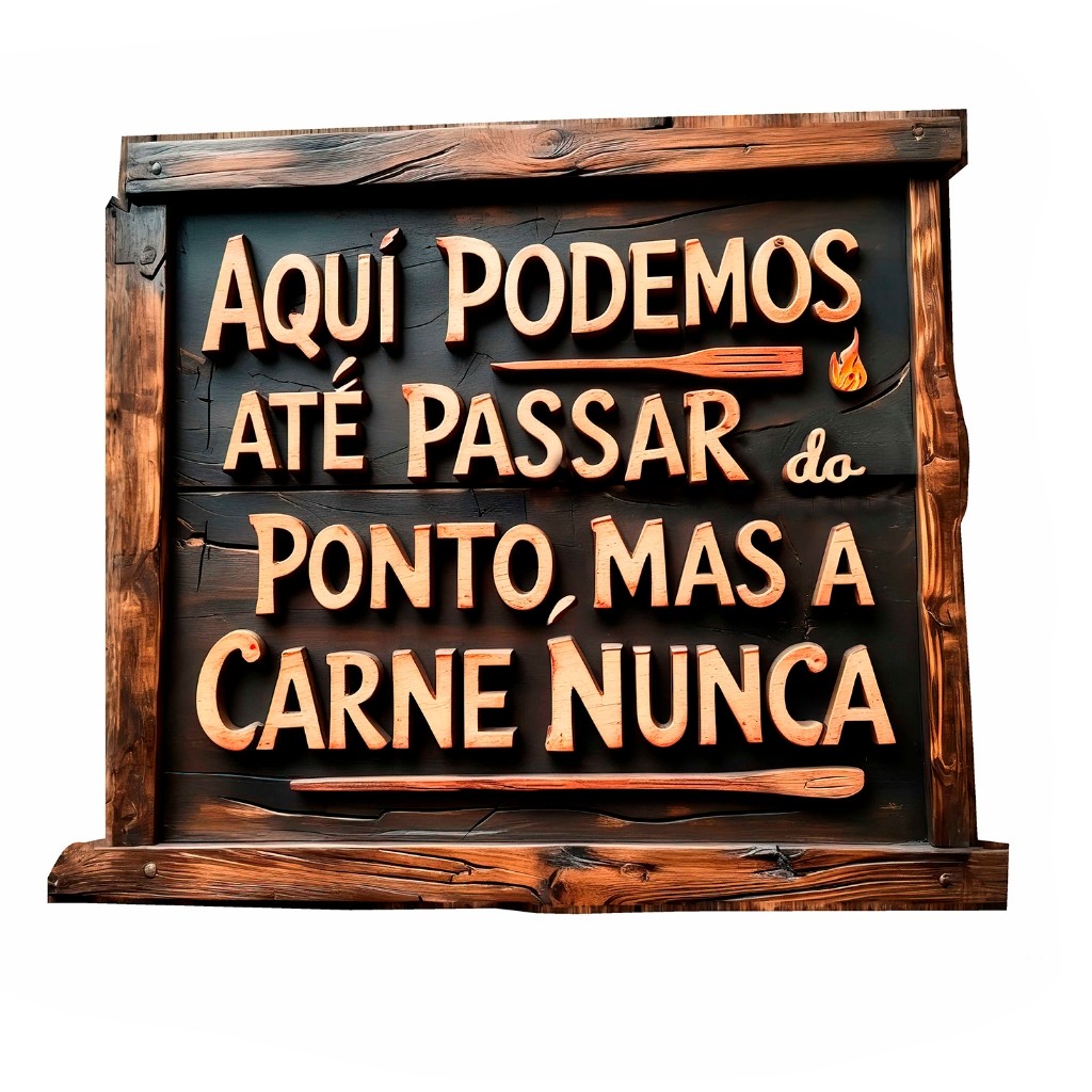 Placa Decorativa MDF Churrasco – "Aqui Podemos Até Passar do Ponto, Mas a Carne Nunca" em Oferta na Shopee