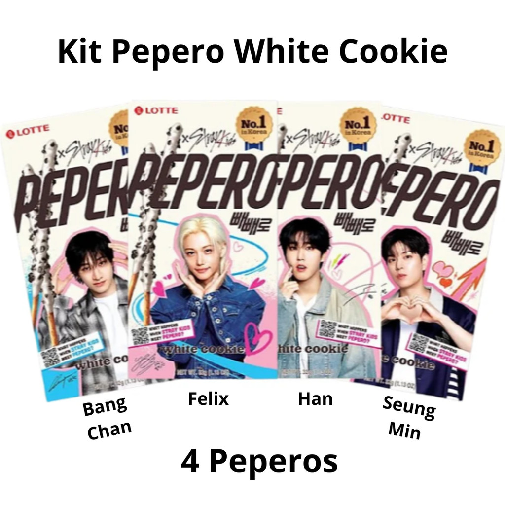 KIT STRAY KIDS PEPERO WHITE COOKIE (FELIX, BANG CHAN,HAN e SEUNG MIN )