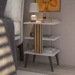 Mesa de Cabeceira Retro Com Ripado 3D e Prateleira Mesa de Quarto Lateral Moderna Pop